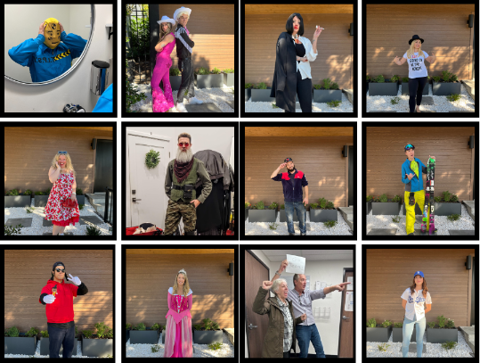 Collage of SIE employees in costumes
