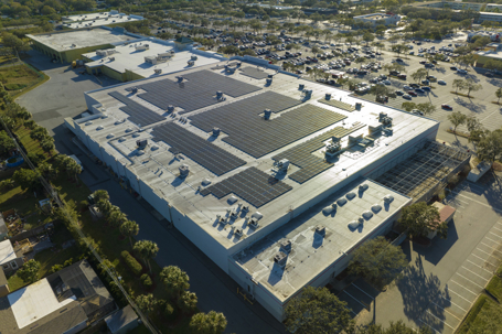 industrial rooftop with large solar array